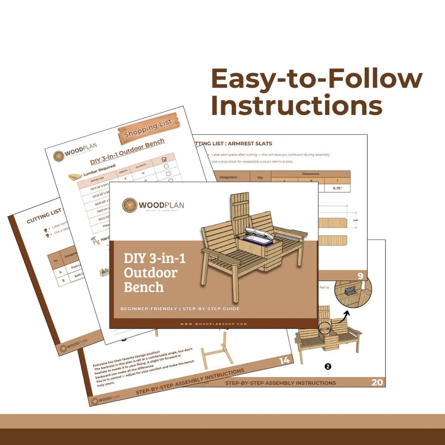 Outdoor 3-in-1 Bench PDF Plan – DIY Double Seating with Hidden Cooler & Flip-Top Table