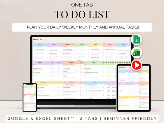 To do list Task tracker google sheets cleaning checklist Daily Schedule Excel one tab digital to-do planner