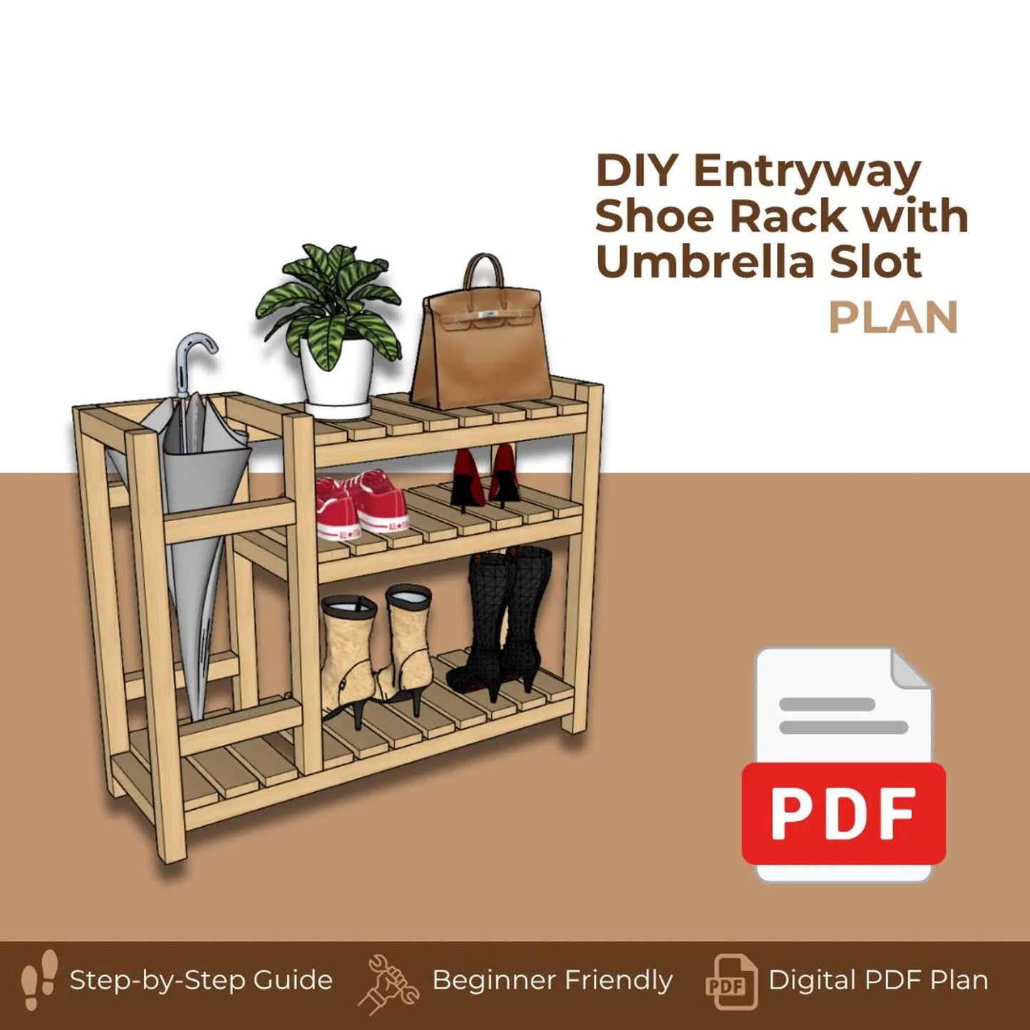 DIY Slim Entryway Shoe Rack with Umbrella Slot | Beginner-Friendly Woodworking Plan | Instant PDF Download