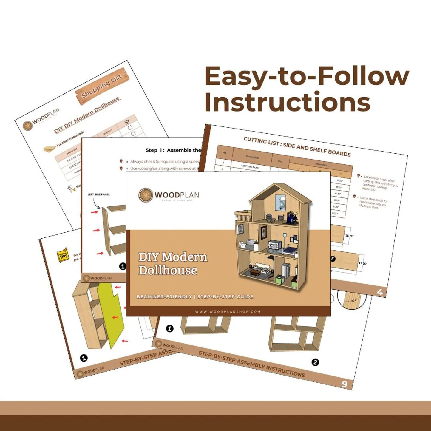 Dollhouse Plan PDF: Three-Level Modern Design with Balcony (Digital Download)