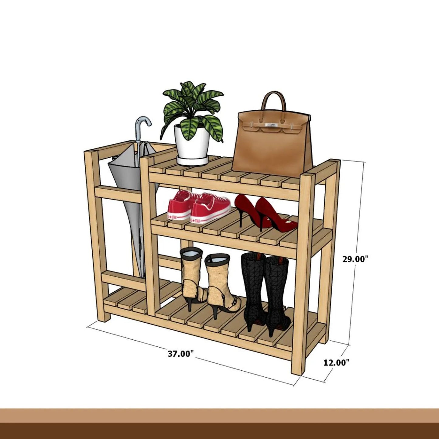 DIY Slim Entryway Shoe Rack with Umbrella Slot | Beginner-Friendly Woodworking Plan | Instant PDF Download
