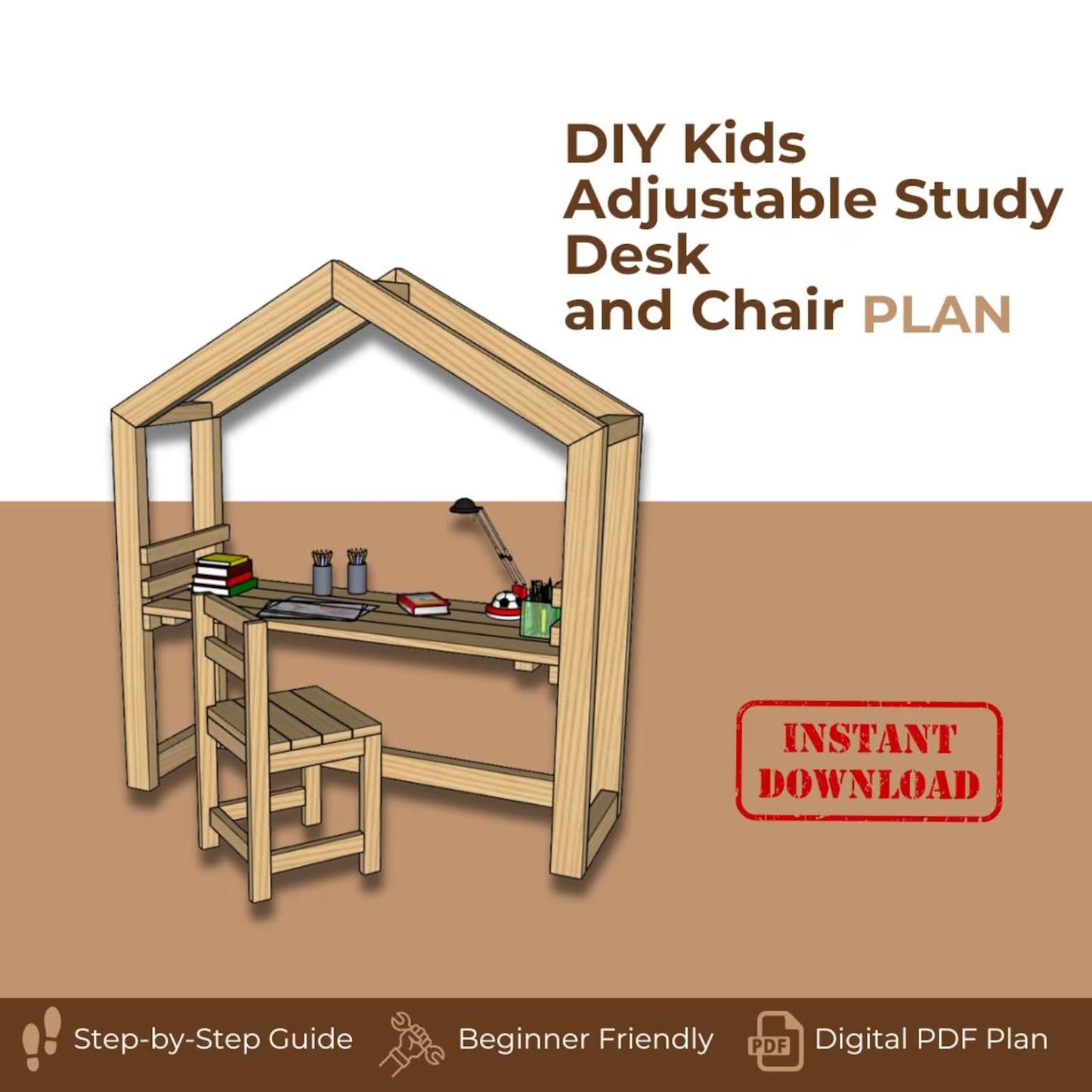 Kids Adjustable Study Desk and Chair Woodworking Plan (PDF Download