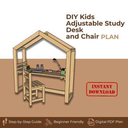 Kids Adjustable Study Desk and Chair Woodworking Plan (PDF Download